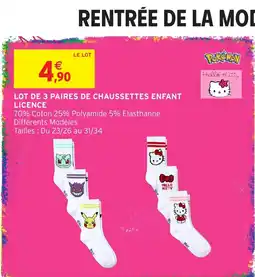 Intermarché Hyper Pokémon Hello Kitty Chaussettes Enfant offre