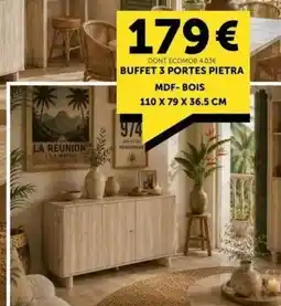 Centrakor Pietra - buffet 3 portes mdf-bois 110 x 79 x 36.5 cm offre