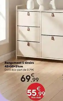 Maxi Bazar Rangement 5 tiroirs 45x30x51cm offre