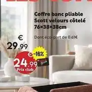 Maxi Bazar Scott - coffre banc pliable velours côtelé 76x38x38cm offre