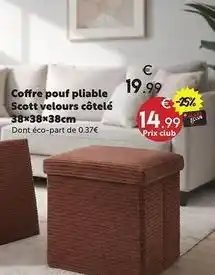 Maxi Bazar Scott - coffre pouf pliable velours côtelé offre