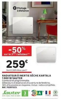 Leroy Merlin Sauter - radiateur à inertie sèche kartala 1000 w offre