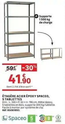 Leroy Merlin Spaceo - étagère acier époxy , 5 tablettes offre