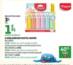 Auchan MAPED 6 surligneurs pastel offre