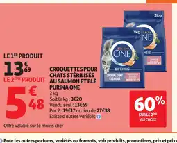 Auchan PURINA ONE Croquettes pour chats stérilisés au saumon et blé offre