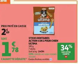 Auchan ULTIMA Sticks dentaires action 4 en 1 pour chien offre