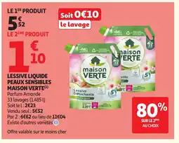 Auchan MAISON VERTE Lessive liquide peaux sensibles offre