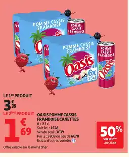 Auchan OASIS Pomme cassis framboise canettes offre
