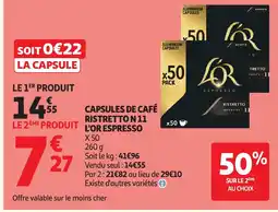Auchan L'OR ESPRESSO Capsules de café ristretton11 offre