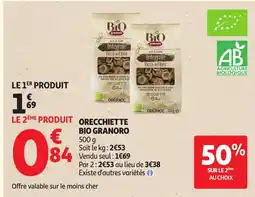 Auchan Orecchiette bio granoro offre