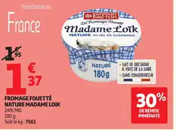 Auchan MADAME LOIK Fromage fouetté nature offre