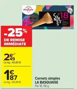 Carrefour Market LA BASQUAISE Cornets simples offre