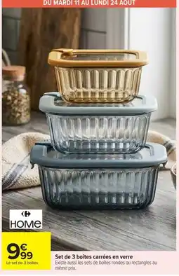 Carrefour HOME Set de 3 boîtes carrées en verre offre