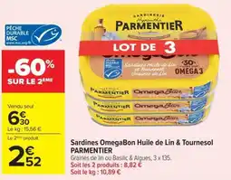 Carrefour PARMENTIER Sardines OmegaBon Huile de Lin & Tournesol offre