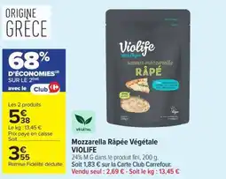 Carrefour Violife Mozzarella Râpée Végétale offre