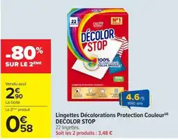 Carrefour Market DECOLOR STOP Lingettes Décolorations Protection Couleur offre