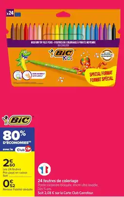 Carrefour Bic 24 feutres de coloriage offre