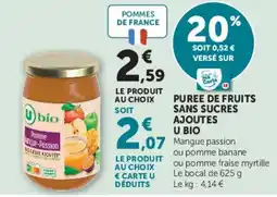 Super U U BIO Puree de fruits offre