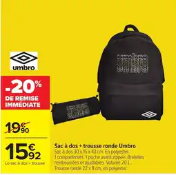 Carrefour Umbro Sac à dos + trousse ronde offre