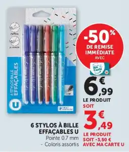 Super U U STYLOS À BILLE EFFAÇABLES offre