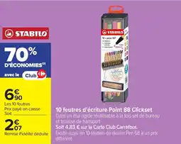 Carrefour Stabilo 10 feutres d'écriture point 88 clickset offre