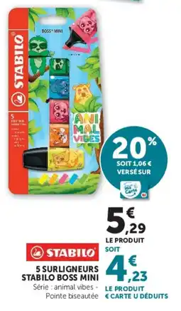 Super U STABILO 5 SURLIGNEURS STABILO BOSS MINI offre