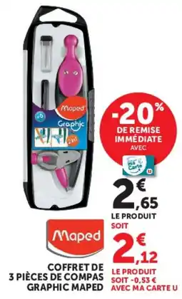 Super U Maped COFFRET DE 3 PIÈCES DE COMPAS GRAPHIC offre