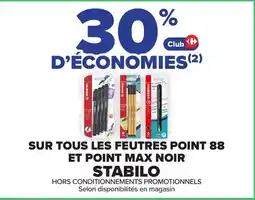 Carrefour Stabilo sur tous les feutres point 88 et point max noir offre