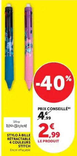 U Express Lilo & Stitch Stylo à bille rétractable 4 couleurs Stitch offre