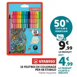 Super U STABILO 15 FEUTRES DE COLORIAGE PEN 68 STABILO offre