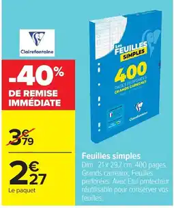Carrefour Clairefontaine Feuilles simples offre