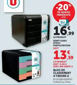Super U U Bloc de classement 4 tiroirs offre