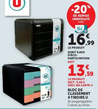 U Bloc de classement 4 tiroirs