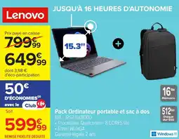 Carrefour Lenovo Pack Ordinateur portable et sac à dos offre