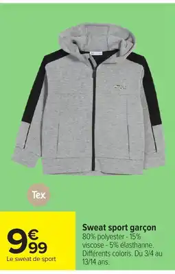 Carrefour Tex Sweat sport garçon offre