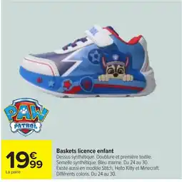Carrefour PAW PATROL Baskets licence enfant offre