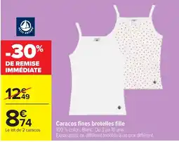 Carrefour PETIT BATEAU Caracos fines bretelles fille offre