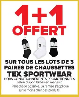 Carrefour Tex sportwear sur tous les lots de 3 paires de chaussettes offre