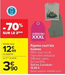 Carrefour Pyjama court bio homme offre