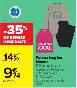 Carrefour Pyjama long bio homme offre