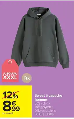 Carrefour Tex Sweat à capuche homme offre