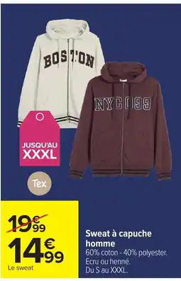 Carrefour Tex Sweat à capuche homme offre