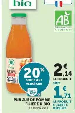 Hyper U U bio PUR JUS DE POMME offre
