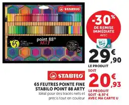 Hyper U STABILO 65 FEUTRES POINTE FINE STABILO POINT 88 ARTY offre