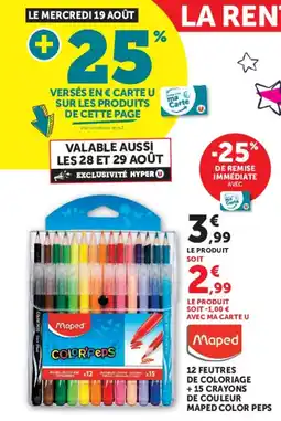 Hyper U Maped 12 feutres de coloriage + 15 crayons de couleur color peps offre