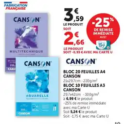 Hyper U CANSO BLOC 20 FEUILLES A4 offre