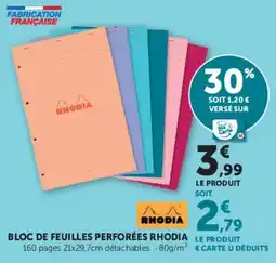 Hyper U RHODIA BLOC DE FEUILLES PERFORÉES offre