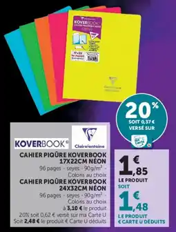 Hyper U KOVERBOOK CAHIER PIQÛRE offre