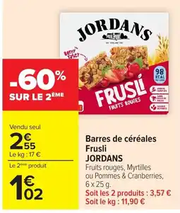 Carrefour JORDANS Barres de céréales Frusli offre