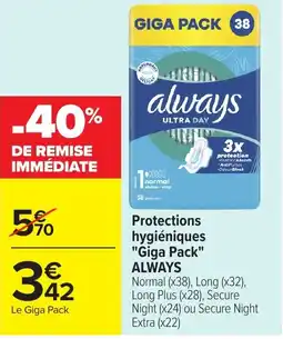 Carrefour ALWAYS Protections hygiéniques offre
